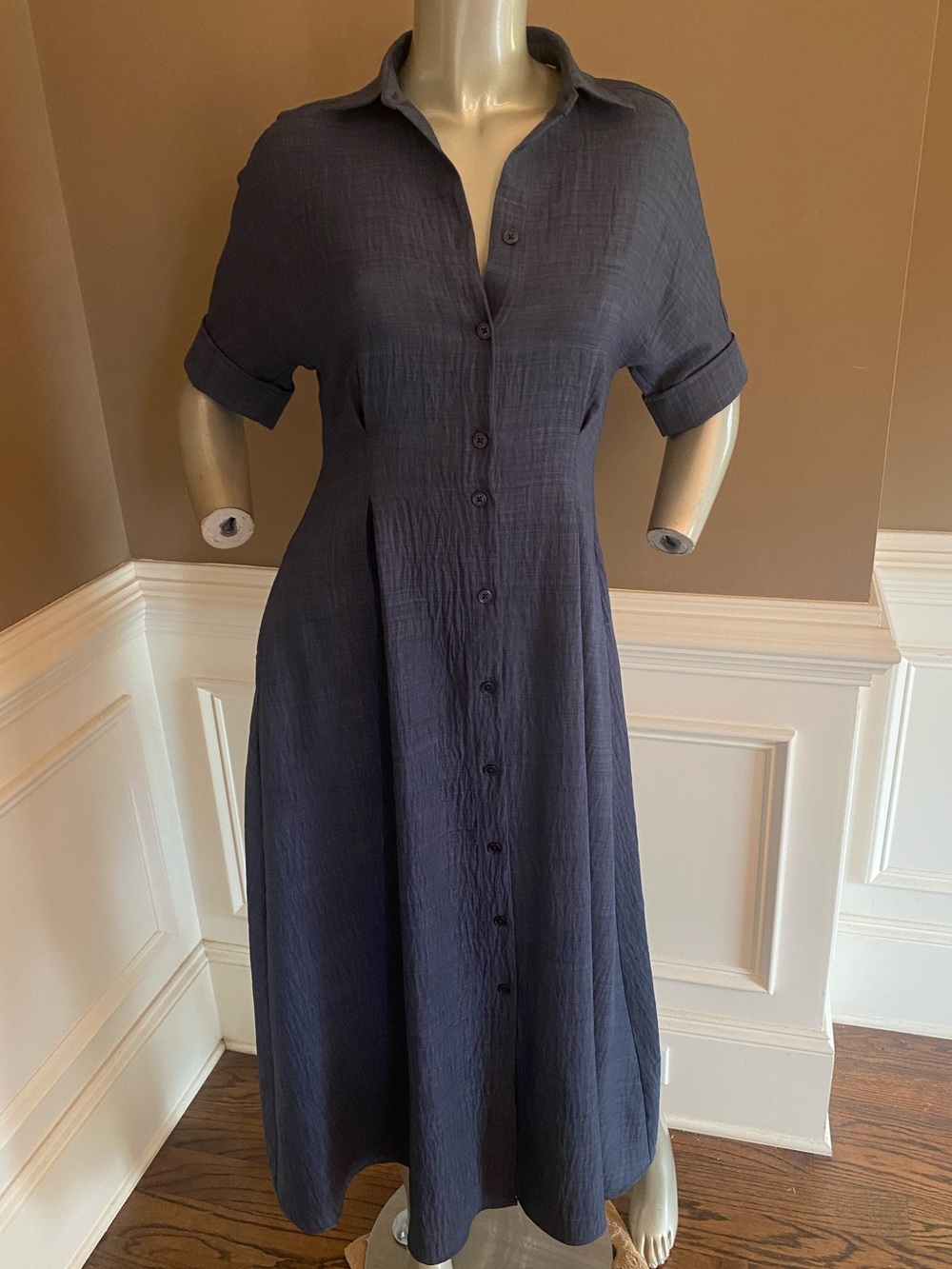 NWT Max Studio London Women's Navy Button-Front Midi Dress size XS